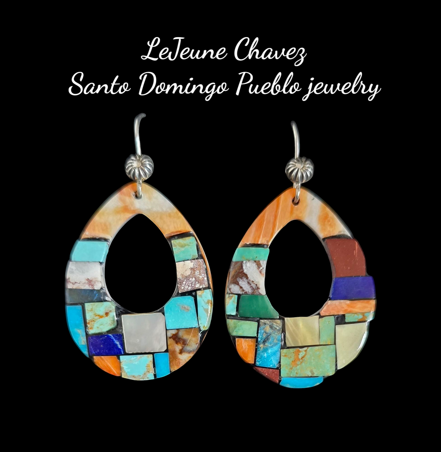 Santo Domingo Pueblo Inlaid earrings with multiple stones/shells