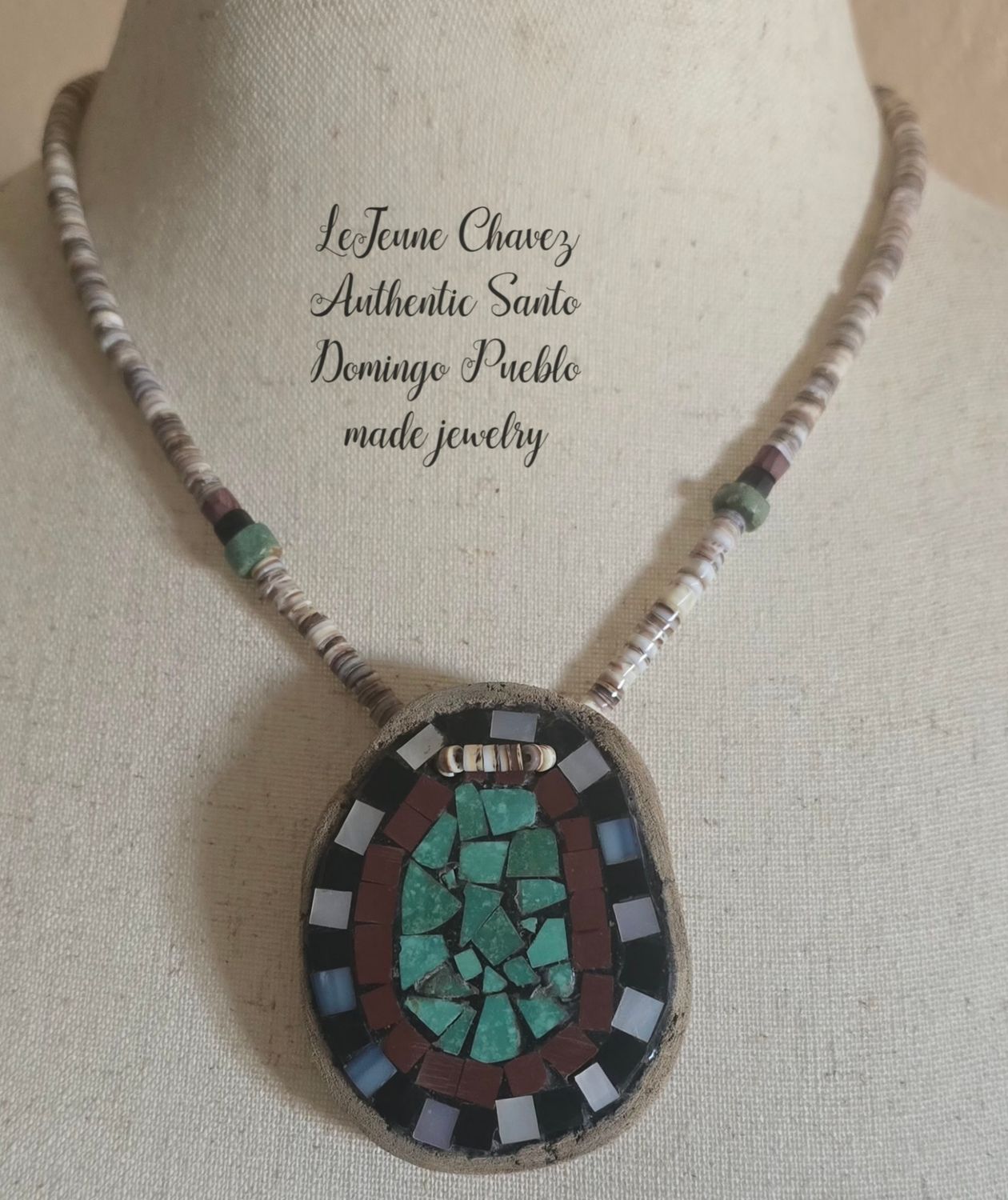 CHACO SERIES COLLECTION-Inlayed cottonwood pendant with Heishi shell necklace