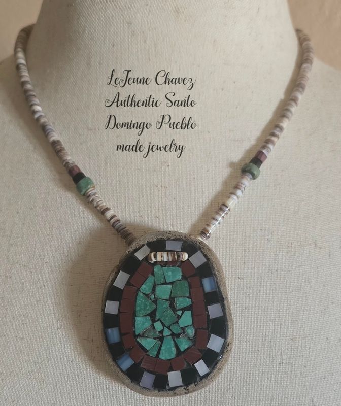 CHACO SERIES COLLECTION-Inlayed cottonwood pendant with Heishi shell necklace