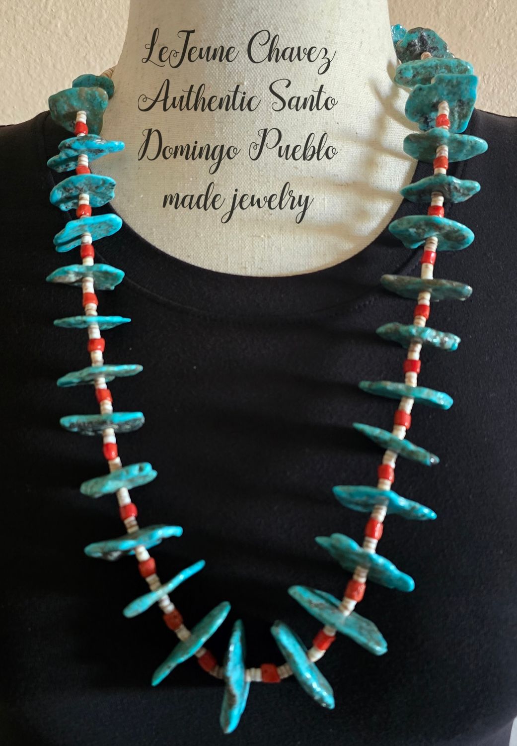 Authentic Santo Domingo Pueblo classic turquoise &amp; Heishi necklace