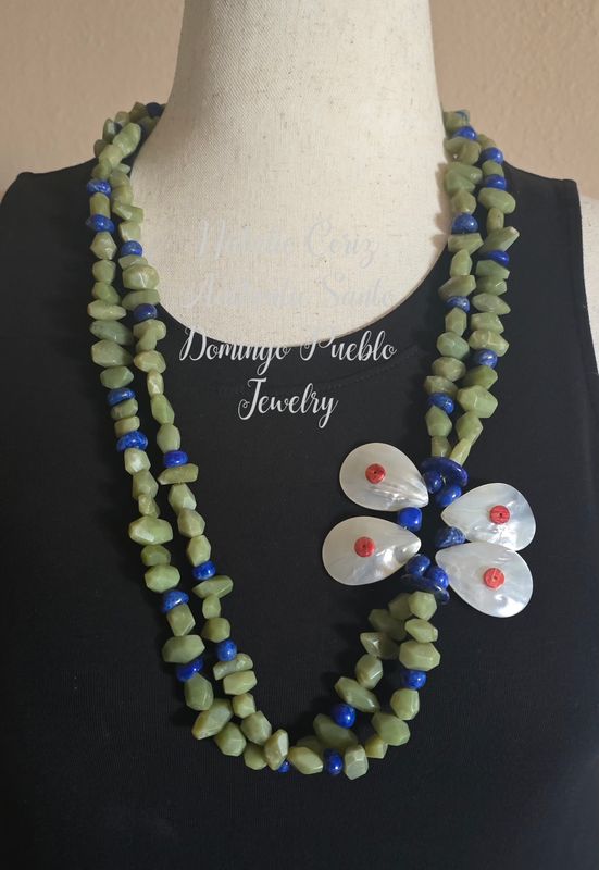 Natural Serpentine, Lapis Lazuli Mother-of-pearl shell Necklace