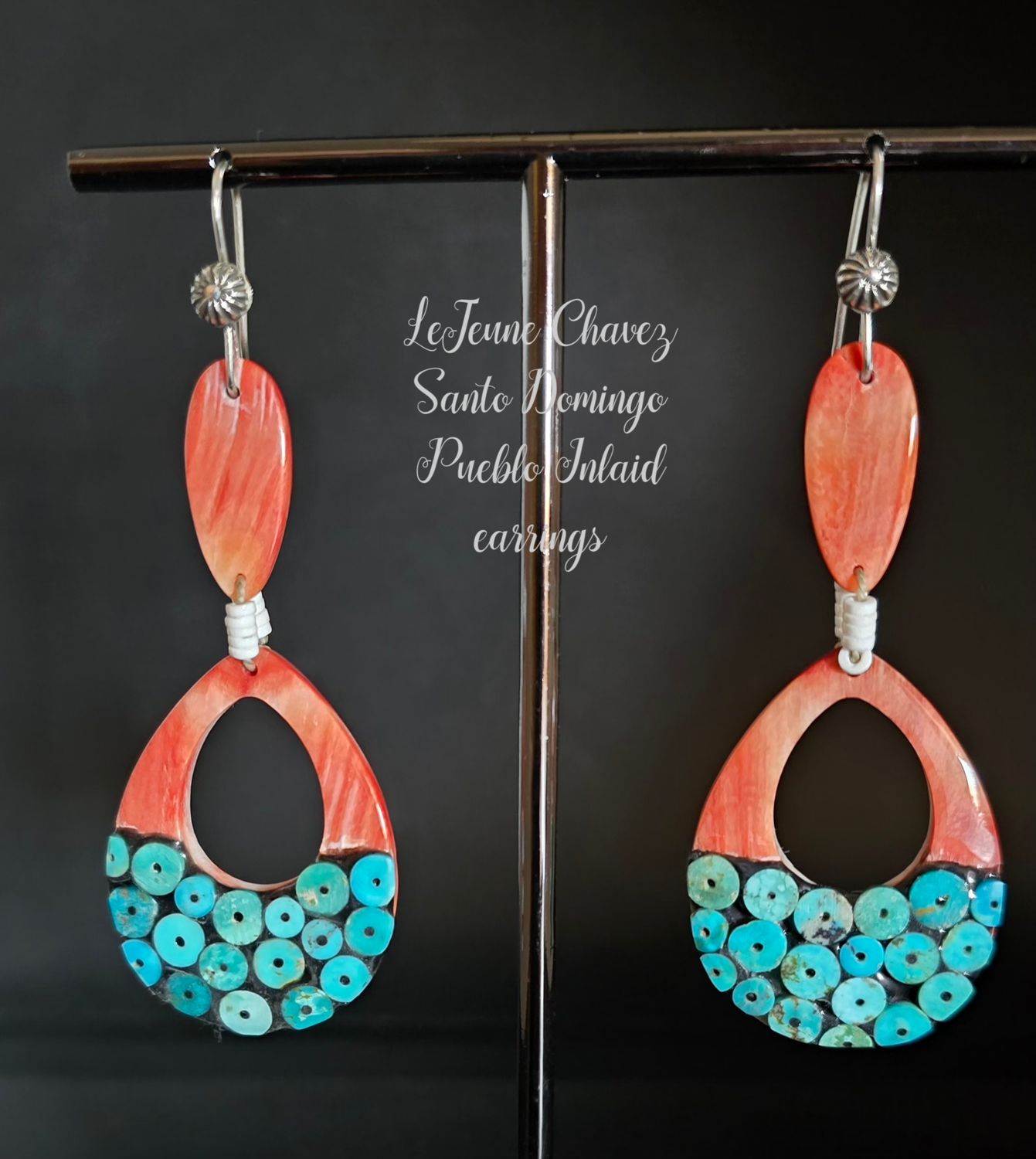 Spiney Oyster shell &amp; Turquoise stone inlaid earrings