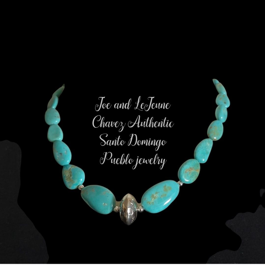 Beautiful blue/green Kingman turquoise nugget necklace with HANDMADE sterling silver beads