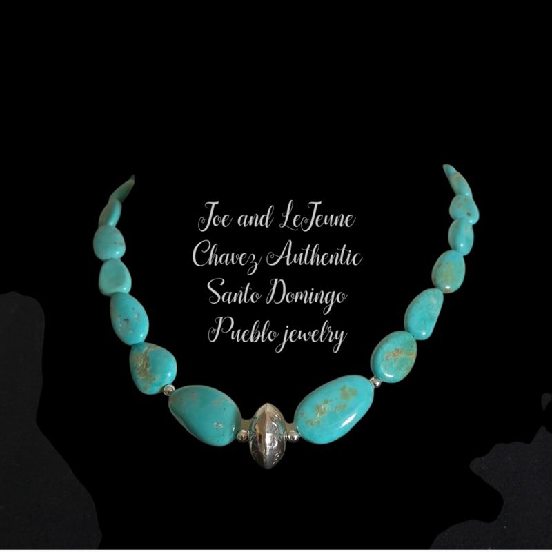 Beautiful blue/green Kingman turquoise nugget necklace with HANDMADE sterling silver beads