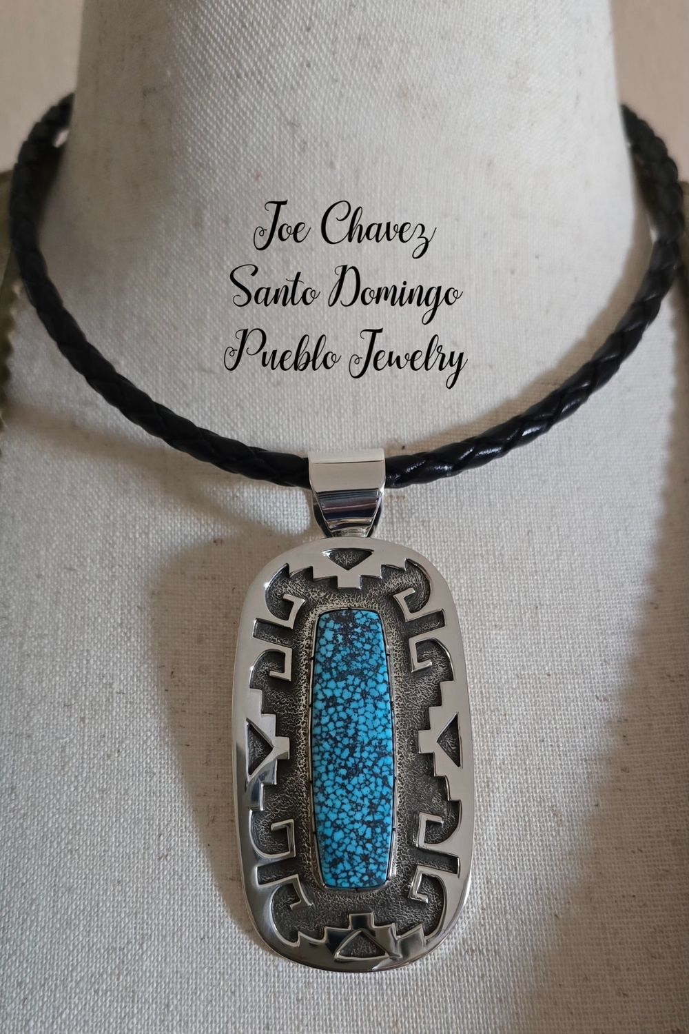 Sterling silver Overlay pendant with high-quality Spider-web turquoise on Italian leather cord