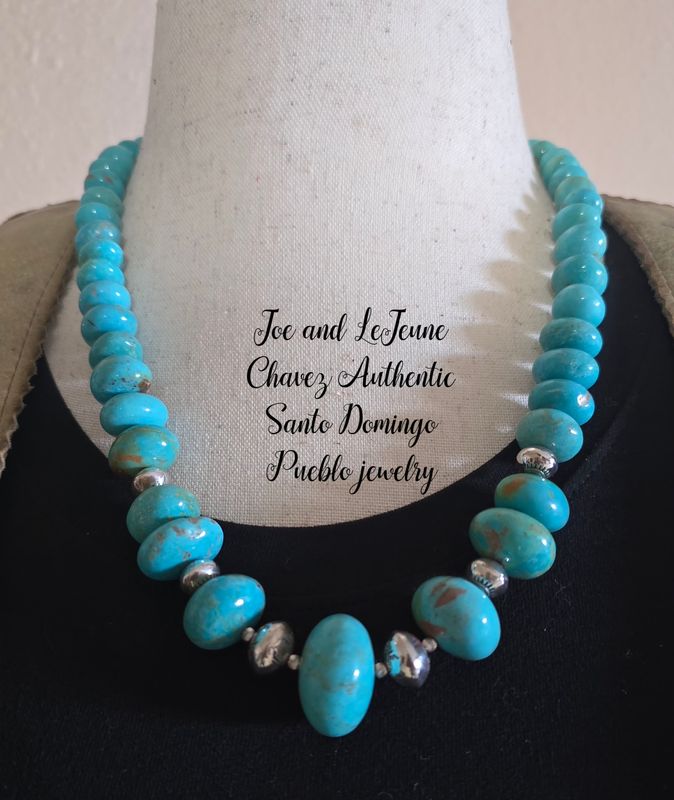 Turquoise nugget necklace with HANDMADE sterling silver beads