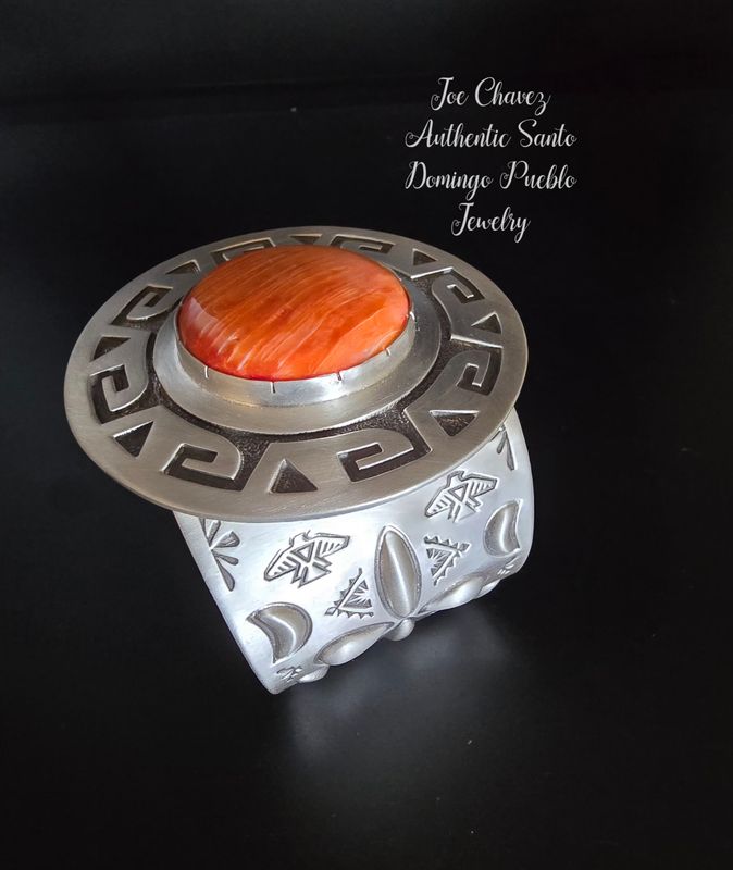 Sterling silver Overlay top with Natural Spiney Oyster shell on Repoussé  cuff