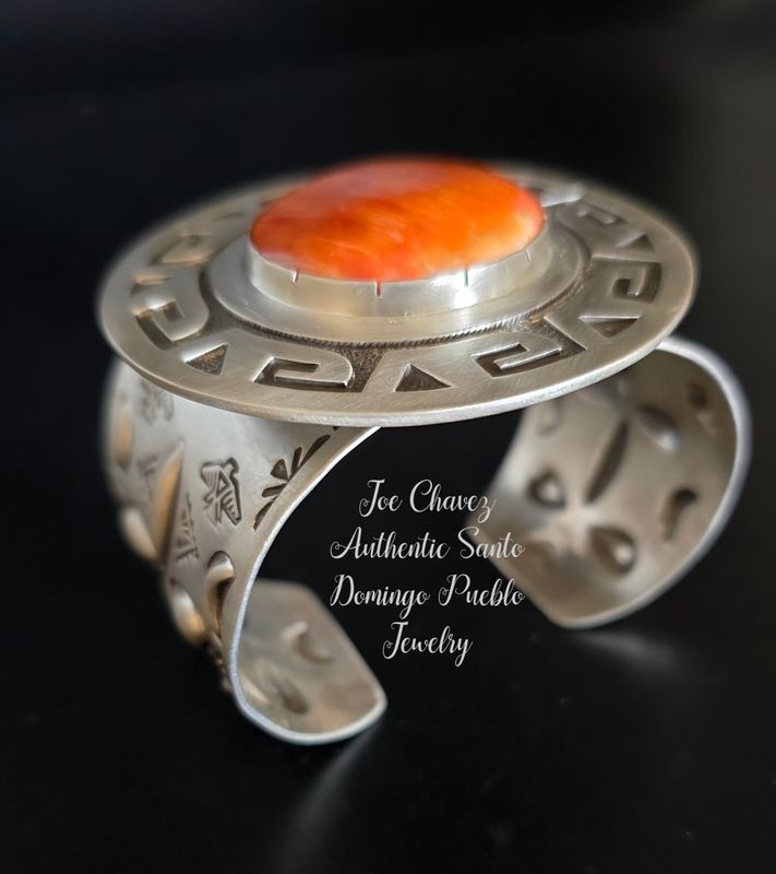 Sterling silver Overlay top with Natural Spiney Oyster shell on Reposse  cuff