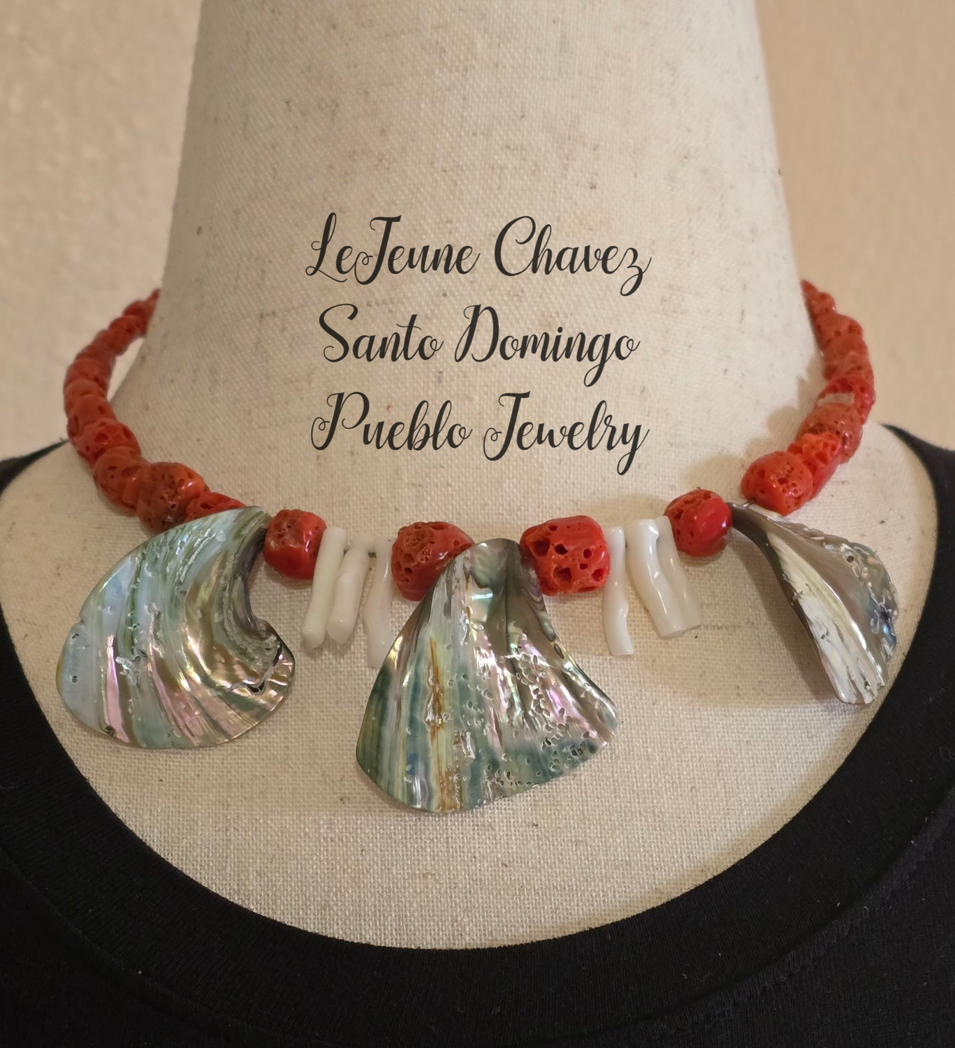 Natural Mediterranean Coral, Abalone shell neck piece