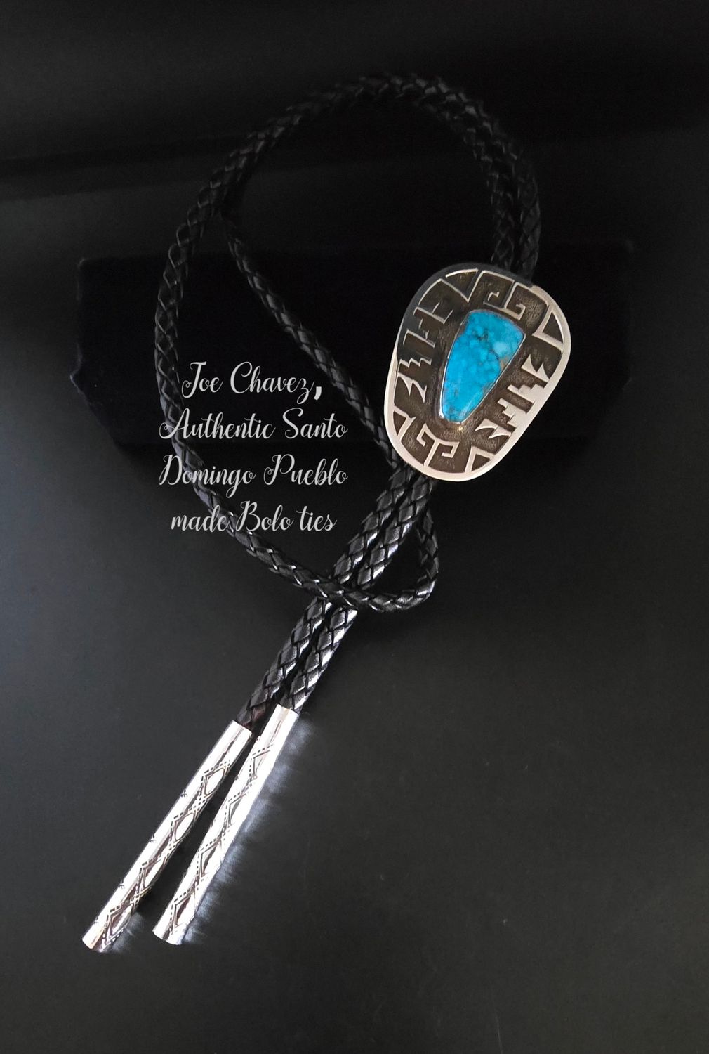 Sterling silver Overlay Bolo tie with high-quality Bisbee Turquoise stone