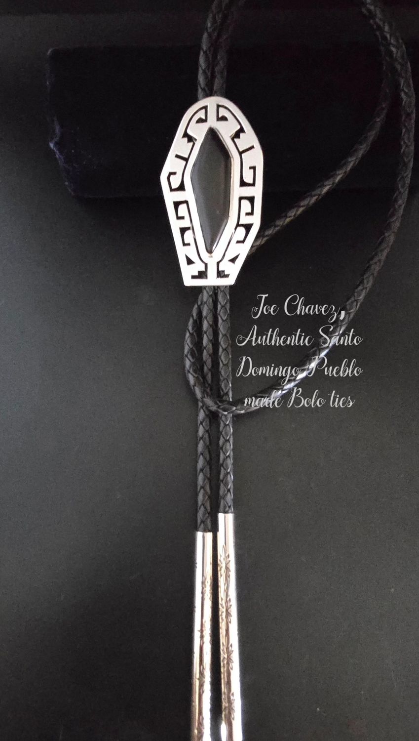 Sterling silver Bolo tie with natural Black Jet stone