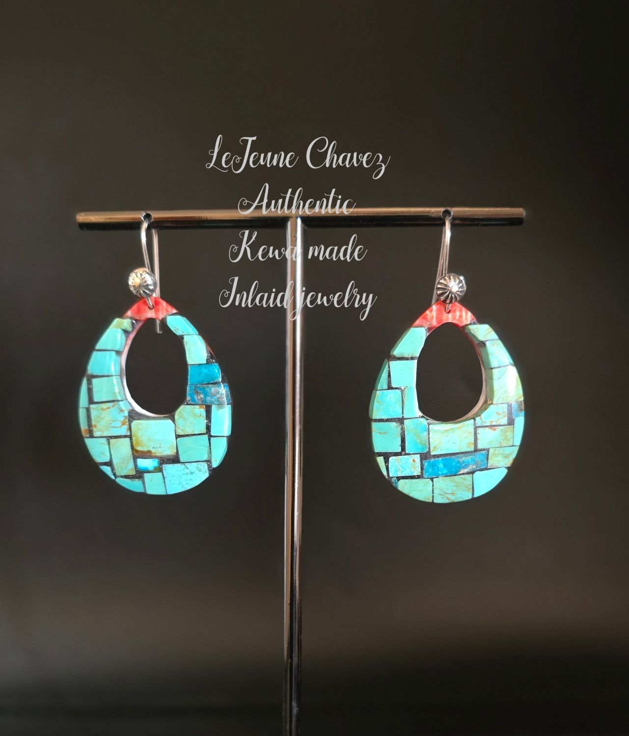 Inlaid Kingman turquoise stones on Spiney Oyster shell. &quot;Chaco Series Collection&quot;