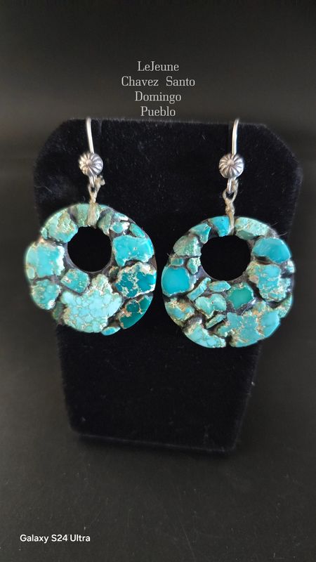 Natural Fox Turquoise inlaid earrings with handmade sterling silver earwires