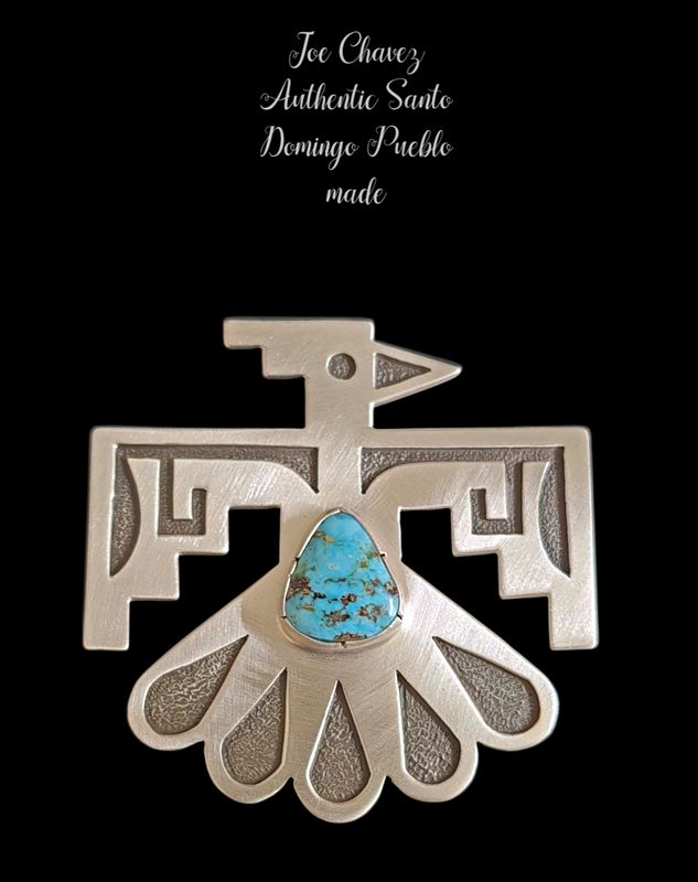 Santo Domingo Pueblo Thunderbird Pendent in Overlay w/ Kingman turquoise