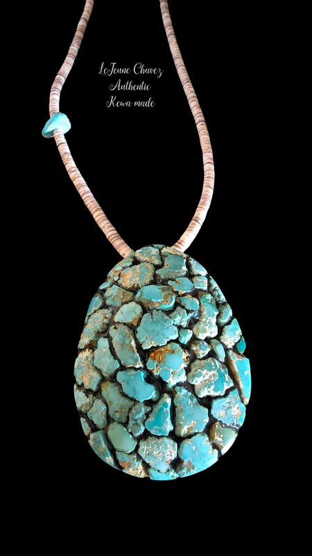 Authentic handmade Heishi necklace with vintage natural FOX turquoise.