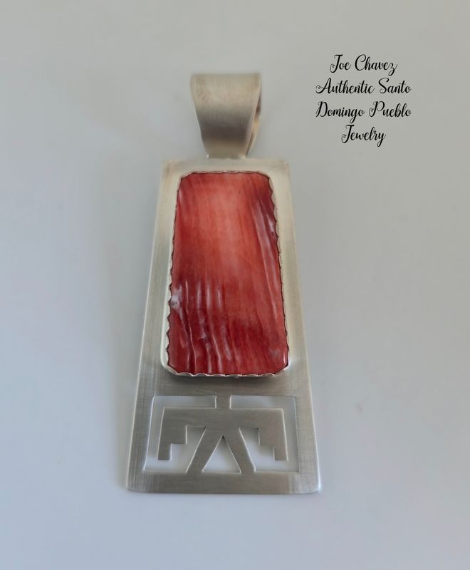 Sterling silver Pendent with Spiney Oyster shell &amp; traditional Pueblo symbols