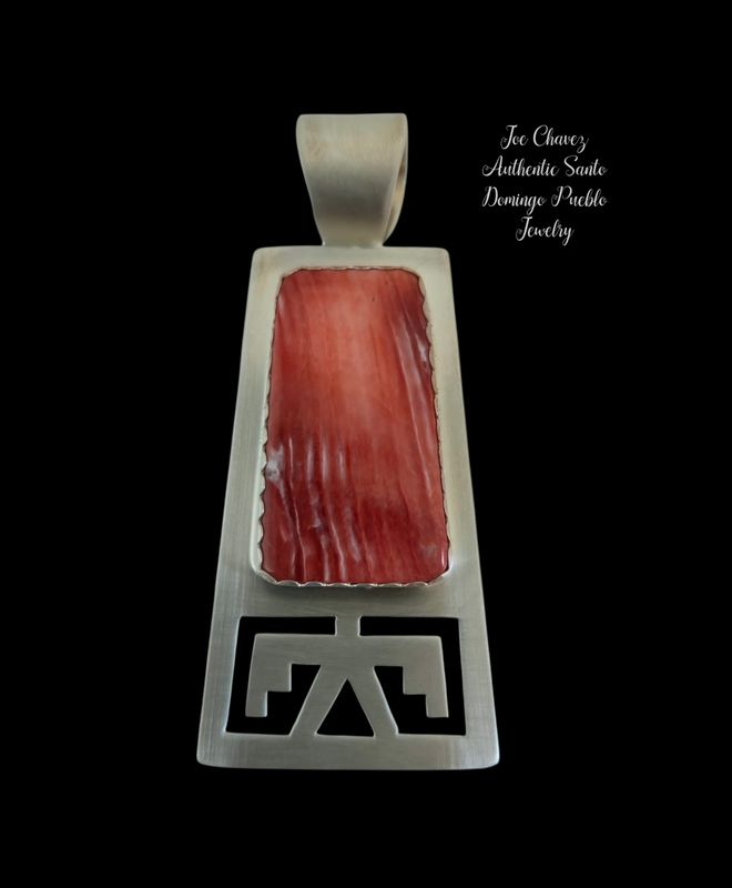 Sterling silver Pendent with Spiney Oyster shell &amp; traditional Pueblo symbols