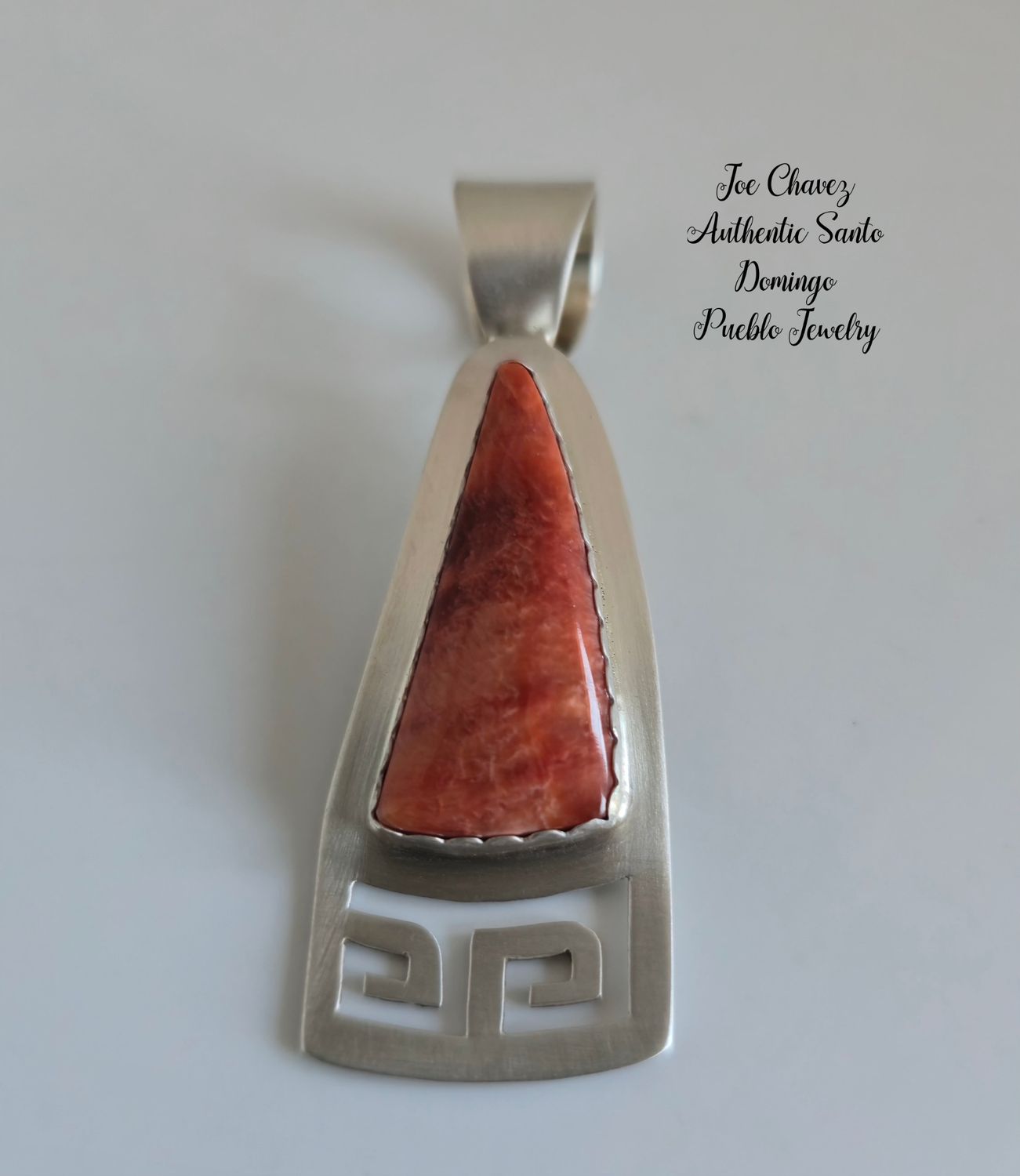 Sterling silver Pendent with natural Spiney Oyster shell &amp; Traditional Pueblo symbols