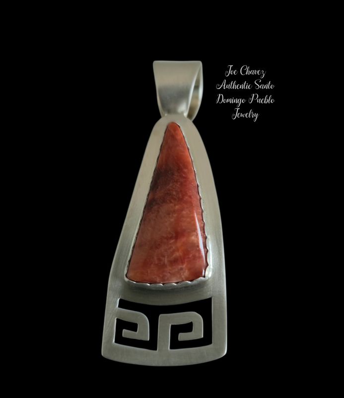 Sterling silver Pendent with natural Spiney Oyster shell &amp; Traditional Pueblo symbols