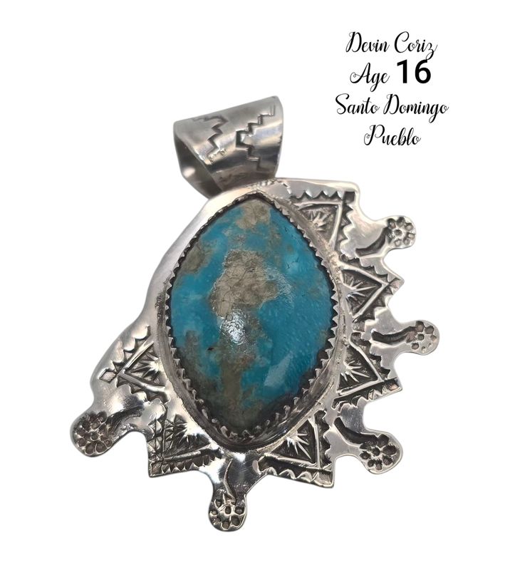 Sterling silver Pendent with Kingman turquoise stone by Devin Coriz
