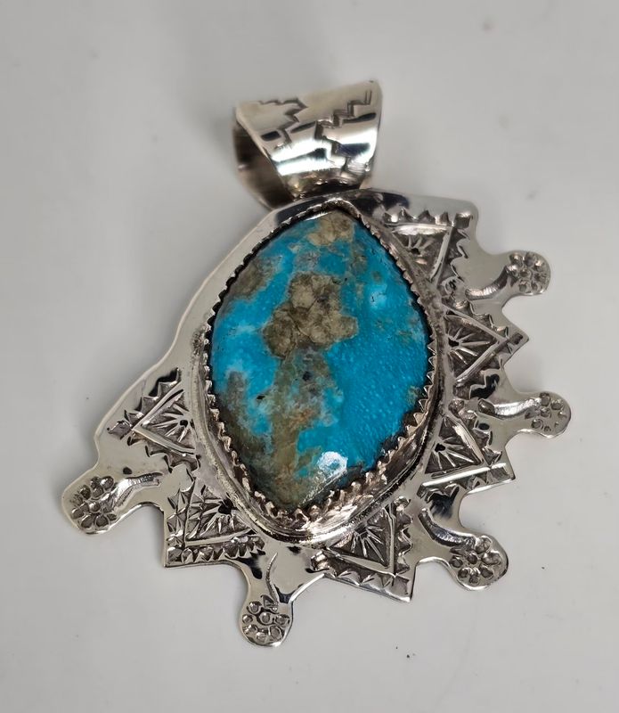 Sterling silver Pendent with Kingman turquoise stone by Devin Coriz