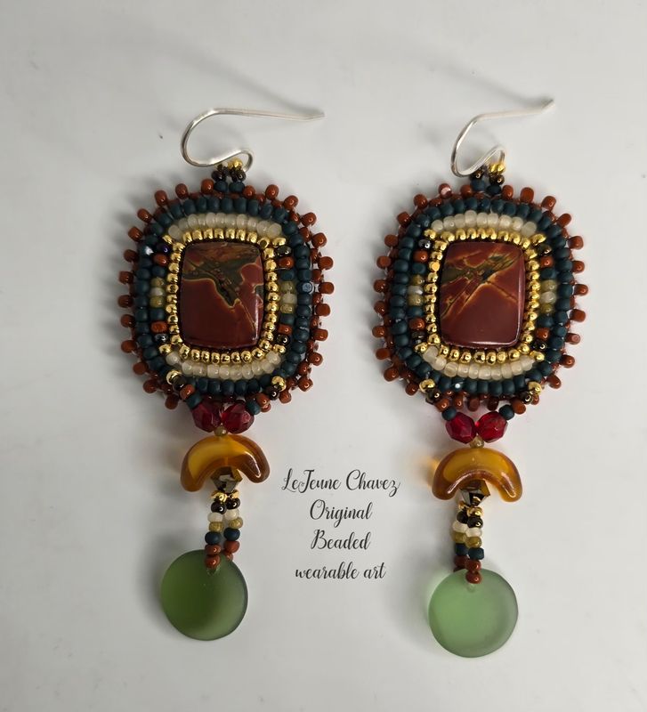 Beaded wearable art earrings with natural Agate stones