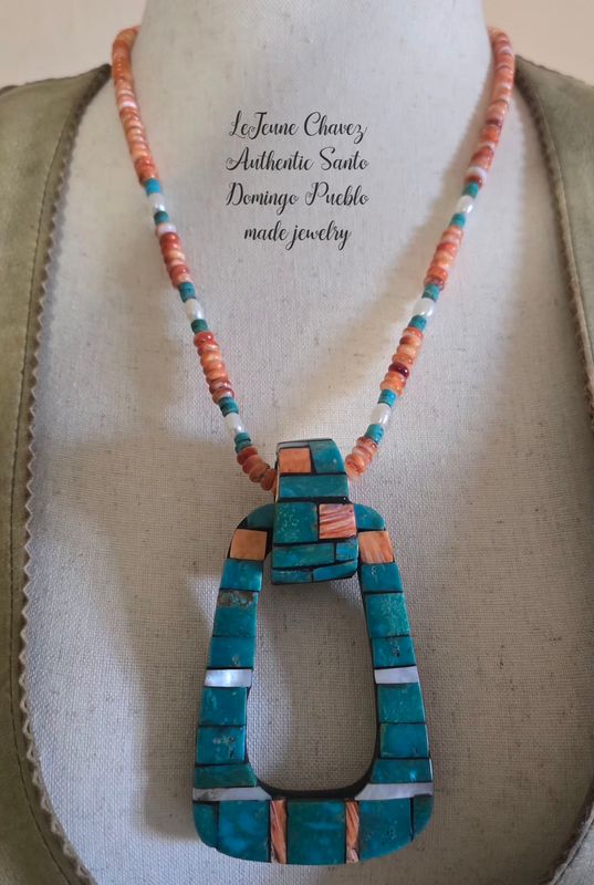 Turquoise and Spiney Oyster shell inlaid Pendent with necklace