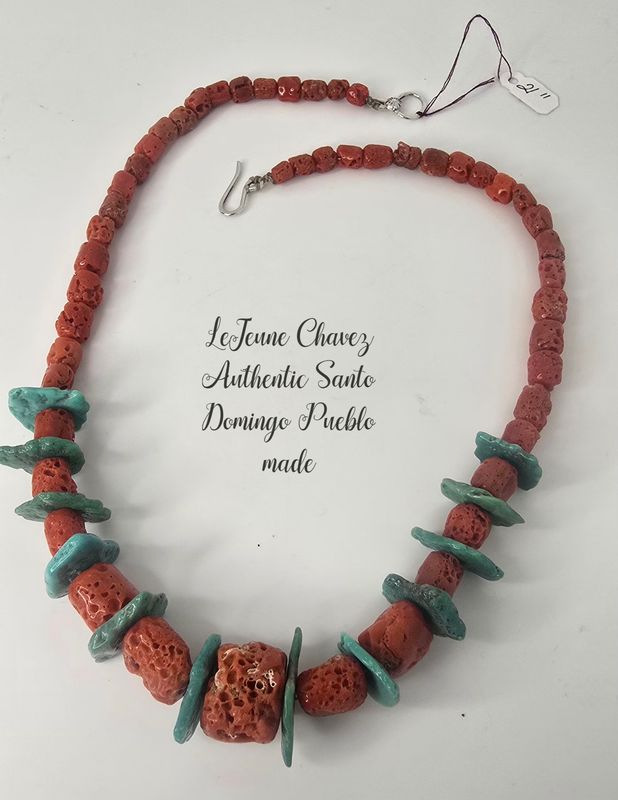 Vintage Mediterranean Coral necklace with turquoise tabs
