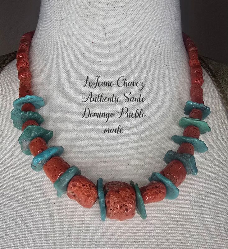 Vintage Mediterranean Coral necklace with turquoise tabs