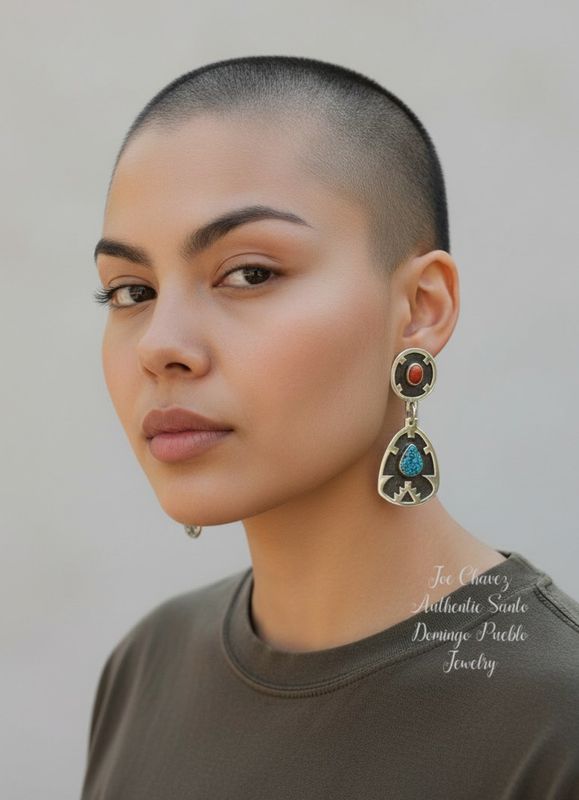 Sterling silver Overlay earrings with Mediterranean Coral and high-quality Ithaca web turquoise
