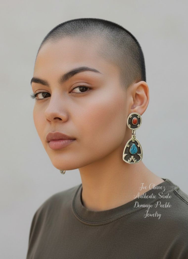 Sterling silver Overlay earrings with Mediterranean Coral and high-quality Ithaca web turquoise