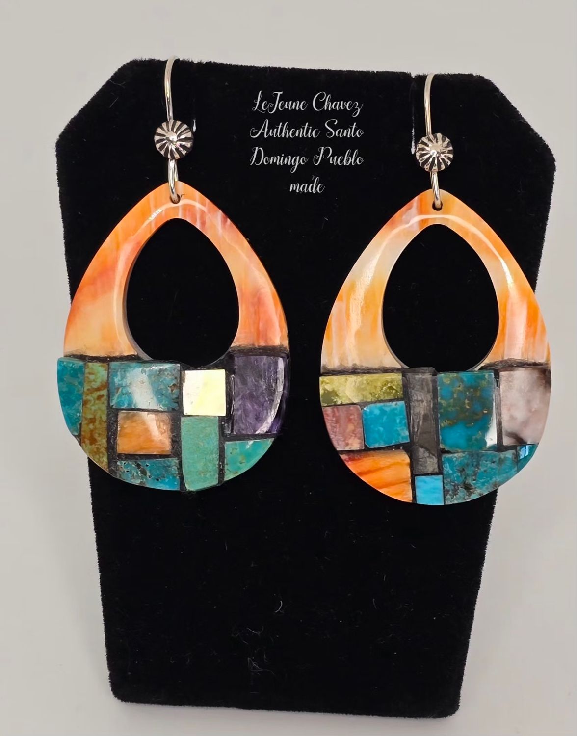 Inlay Spiney Oyster shell earrings with various stones &amp; handmade sterling silver earwires