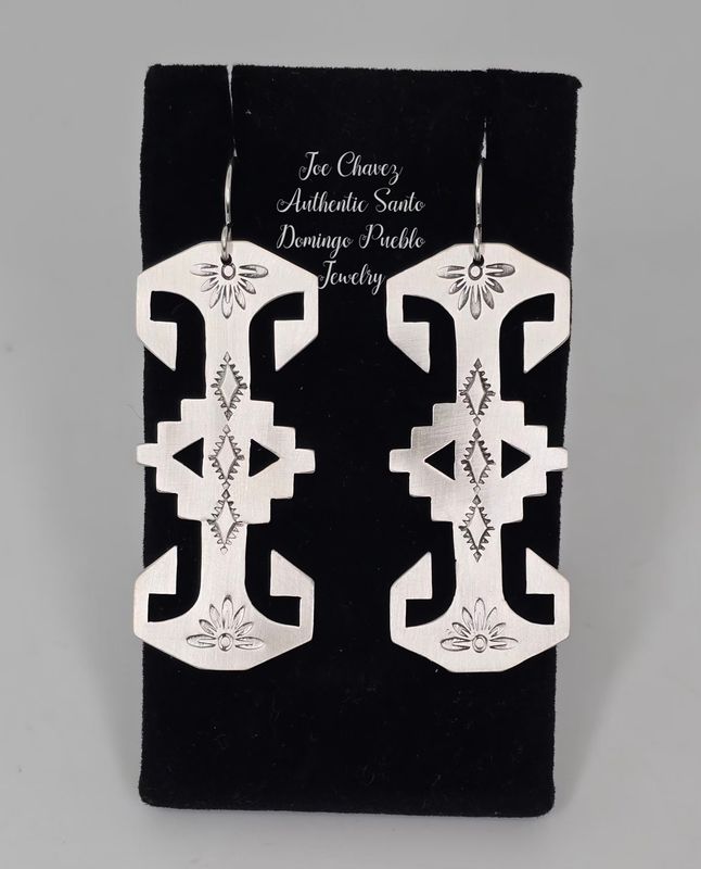 Sterling silver "cutout" brushed finish earrings with Pueblo symbols