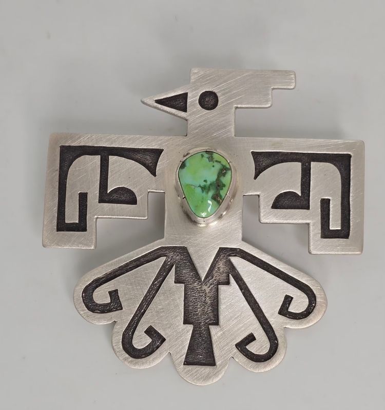 Sterling silver Overlay Santo Domingo Pueblo Thunderbird Pendent with natural Carico Lake turquoise