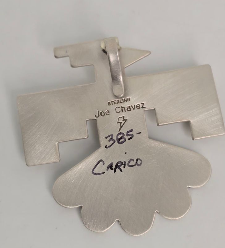 Sterling silver Overlay Santo Domingo Pueblo Thunderbird Pendent with natural Carico Lake turquoise and Shepard hook.