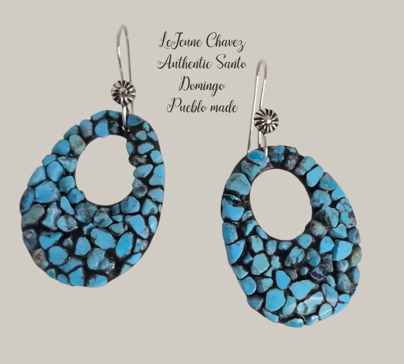 Inlaid earrings with Kingman turquoise nuggets and handmade sterling silver earwires