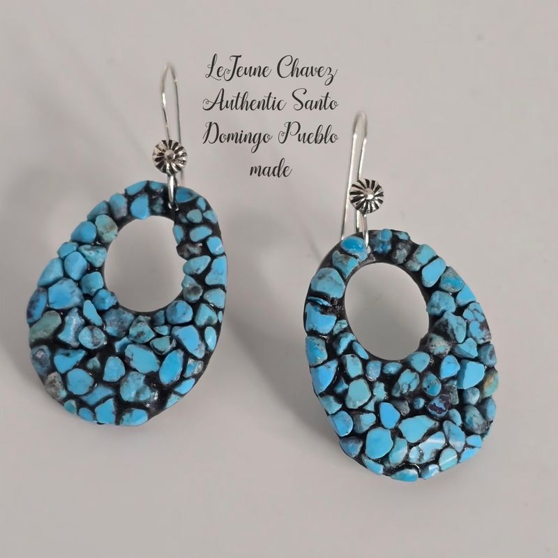 Inlaid earrings with Kingman turquoise nuggets and handmade sterling silver earwires