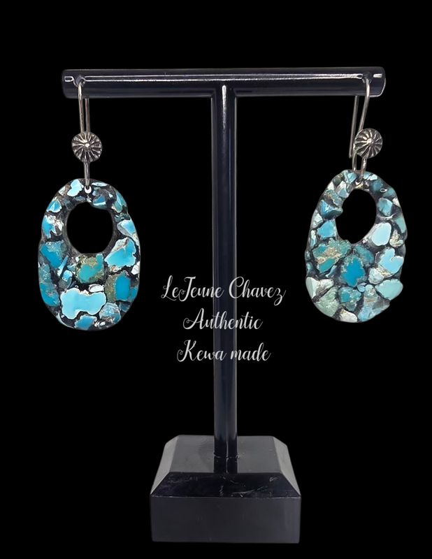 Natural Lone Mountain turquoise inlaid earrings