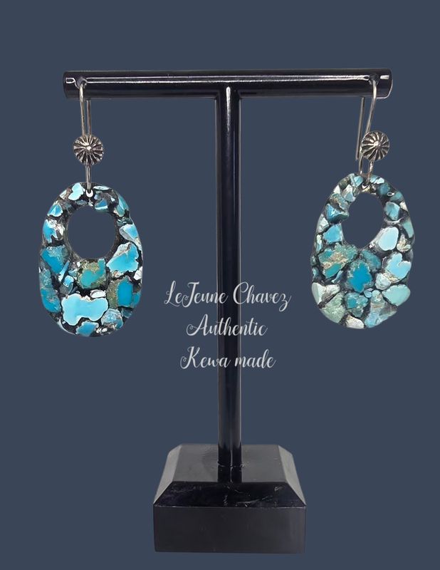 Natural Lone Mountain turquoise inlaid earrings