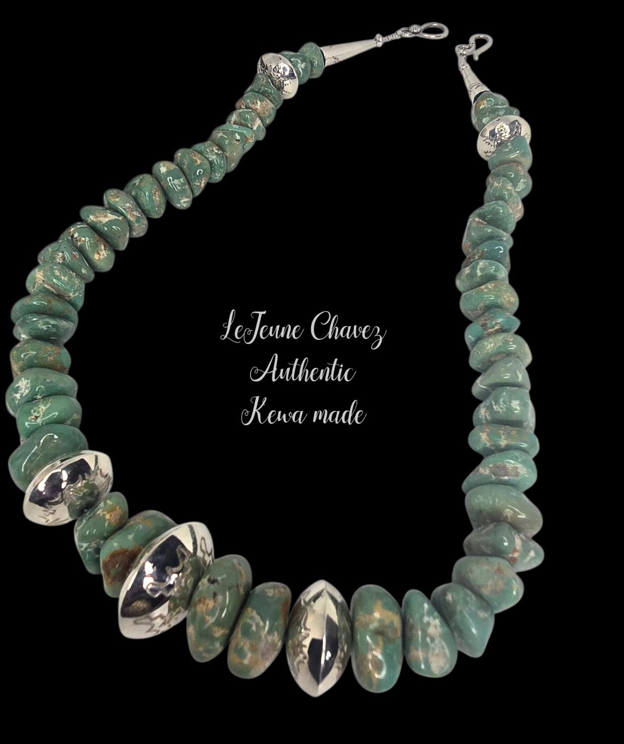 Campitos turquoise nuggets with hand crafted sterling silver beads, cones and clasps