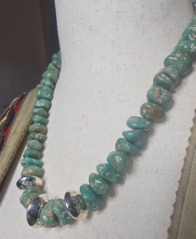 Campitos turquoise nuggets with hand crafted sterling silver beads, cones and clasps