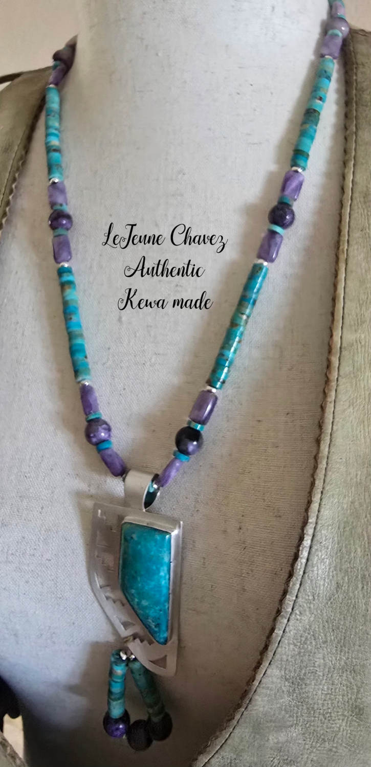 Natural Charoite stones &amp; Kingman turquoise with sterling silver Pendent