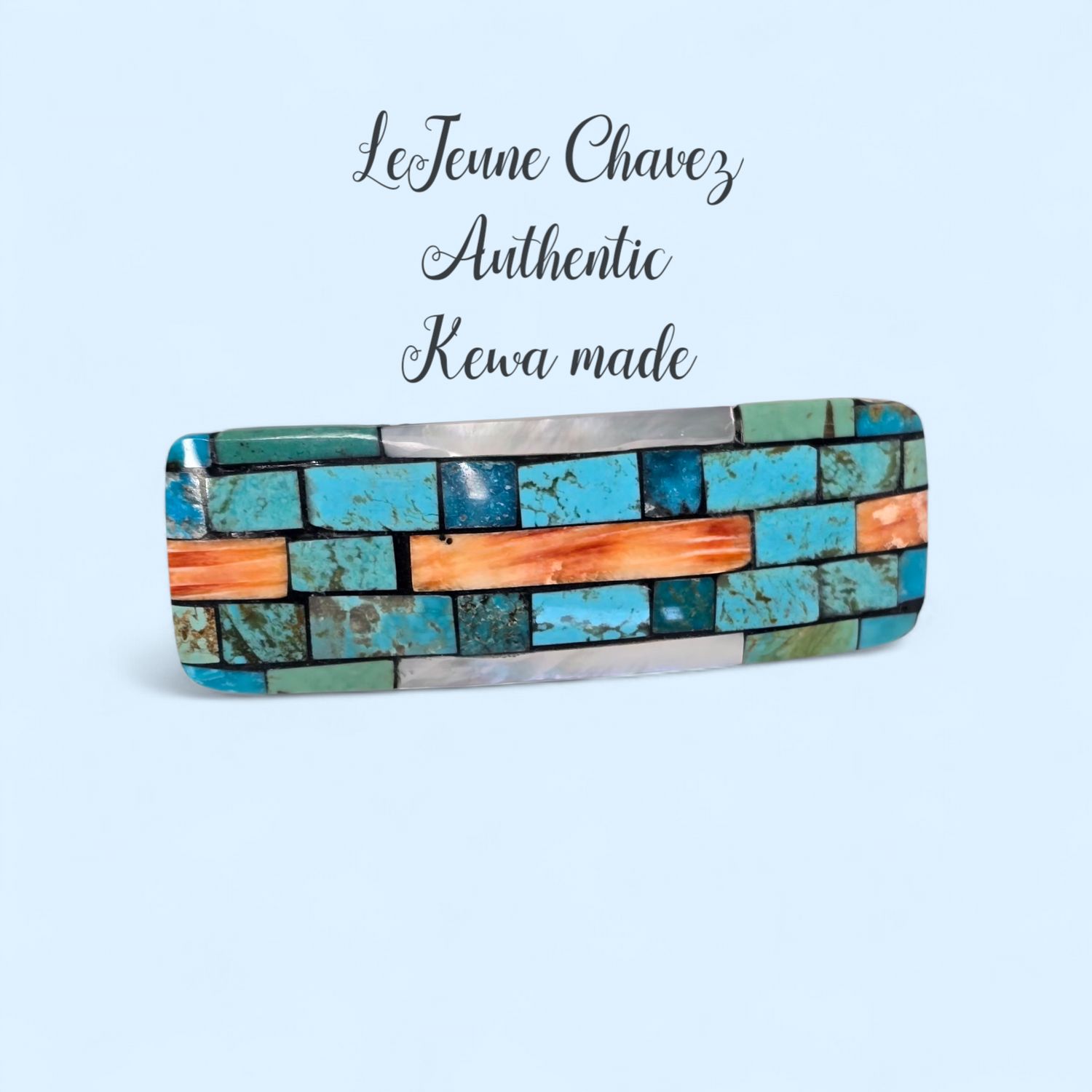 Inlaid hair barrette-turquoise, Spiney Oyster shell, mother-of-pearl shell