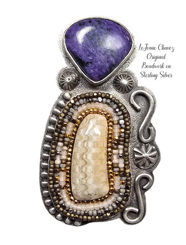 Original Beadwork on Sterling Silver adjustable ring 