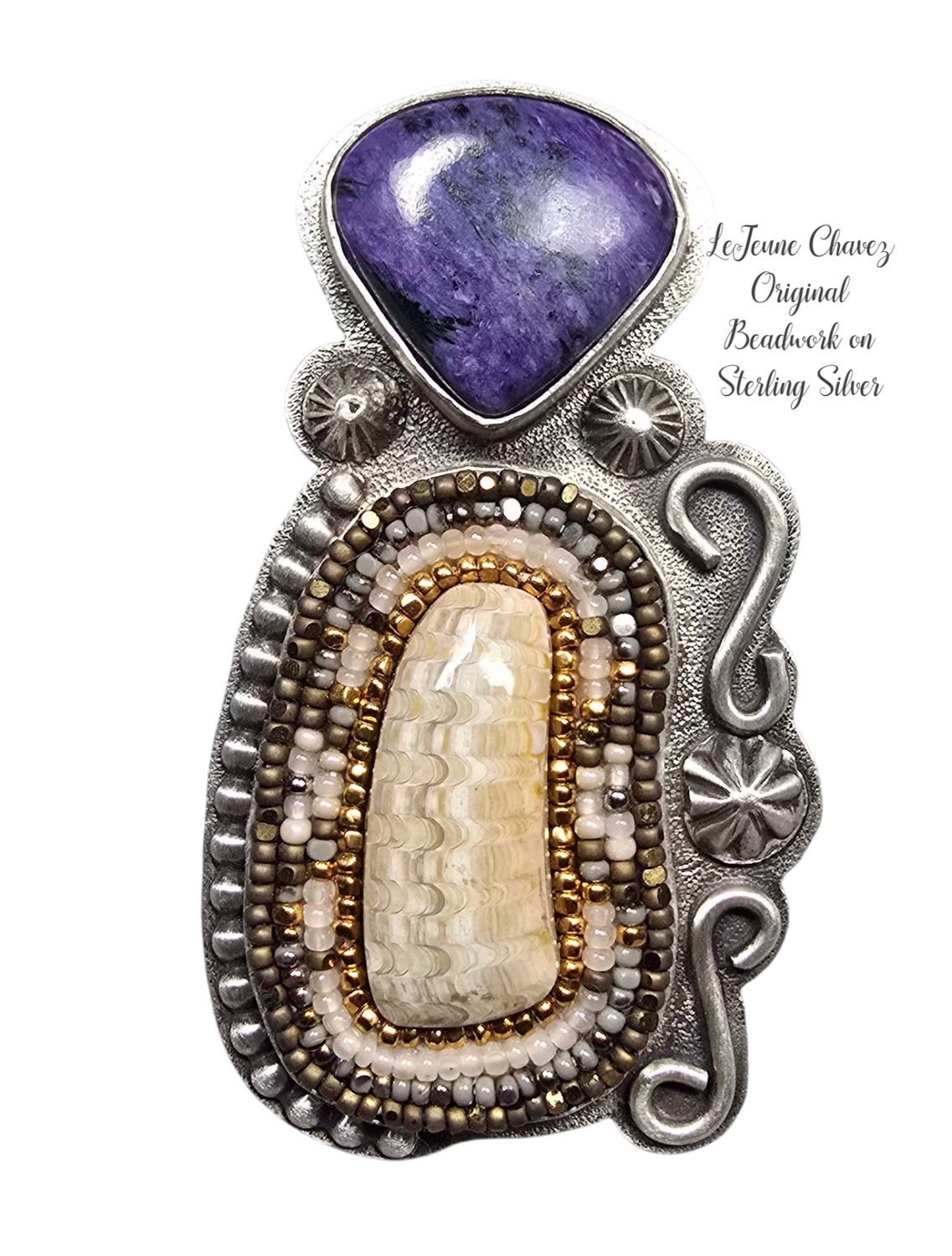 Original Beadwork on Sterling Silver adjustable ring 