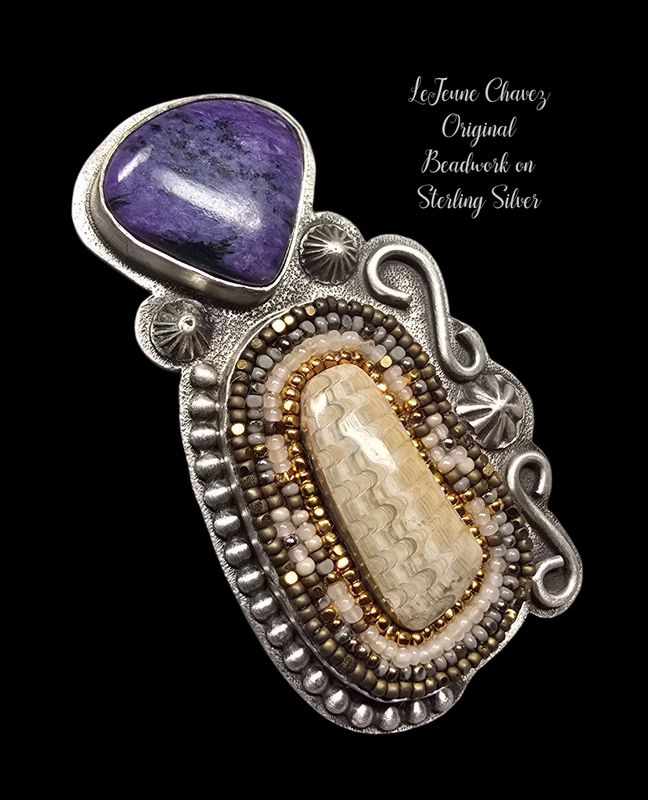 Original Beadwork on Sterling Silver adjustable ring 