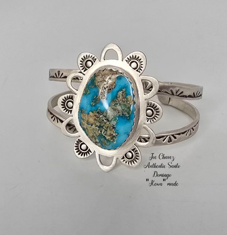 Sterling silver bracelet with rare Castle Dome Turquoise