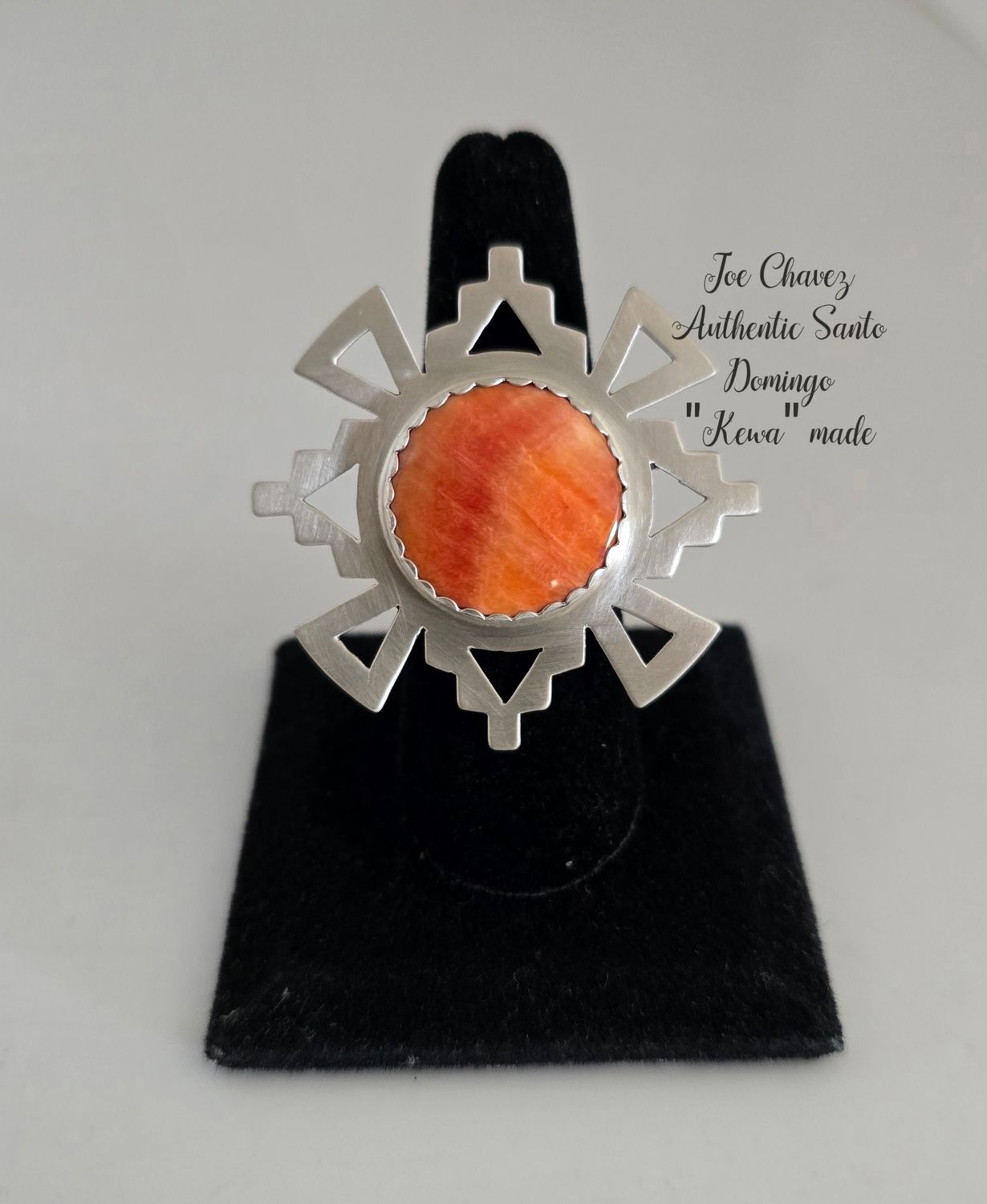Brushed finished sterling silver adjustable ring with natural Spiney Oyster shell