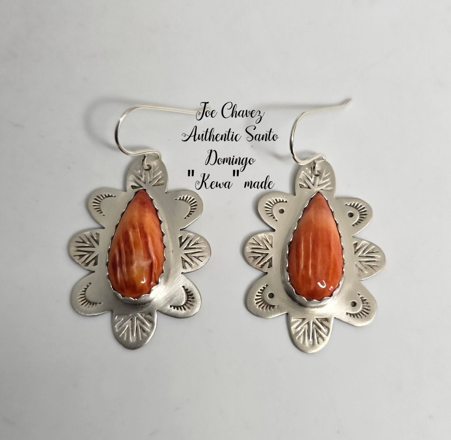 Sterling silver brushed finish earrings with natural Spiney Oyster shell