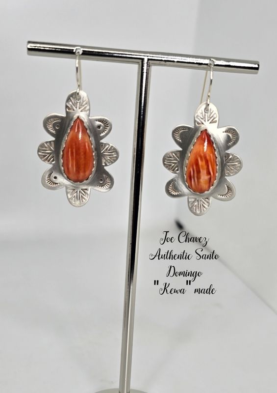 Sterling silver brushed finish earrings with natural Spiney Oyster shell